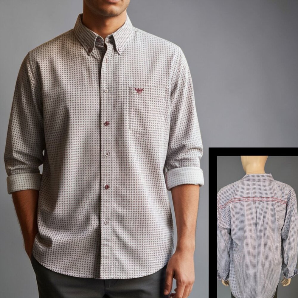 COWBOY HARDWARE (XL) Basket Weave Burgundy Geo Print Button Up L/S Shirt